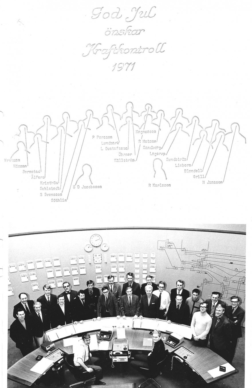 Christmas card with the Power Control staff from 1971