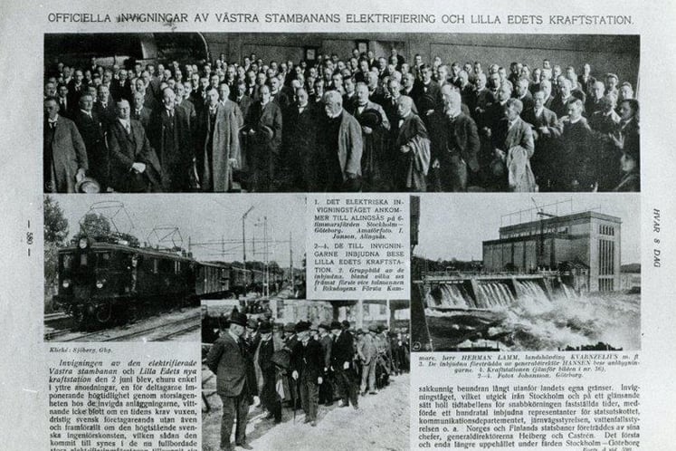 News paper article about the inauguration of the electrification of the main western line and the Lilla Edet power plant