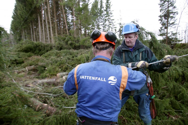 Service technicians doing repair work after the storm Gudrun