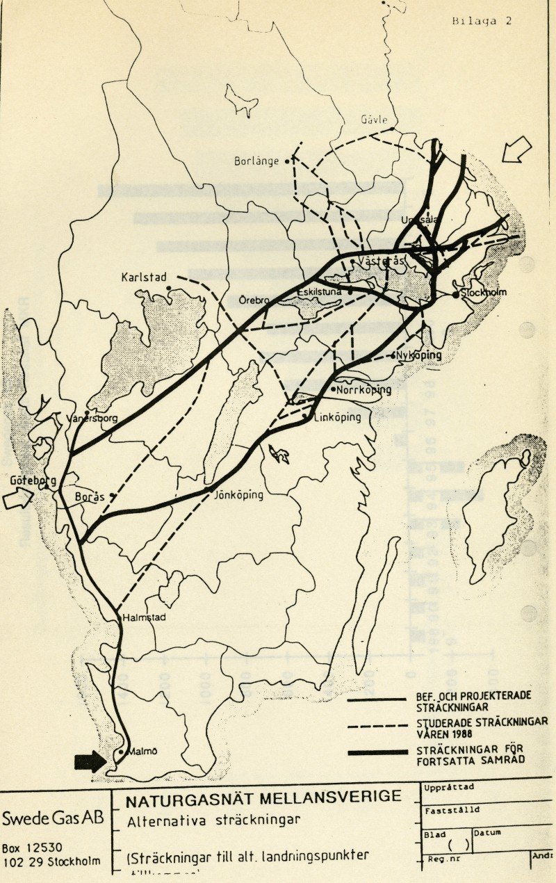 Planned expansion of natural gas in Sweden in 1988