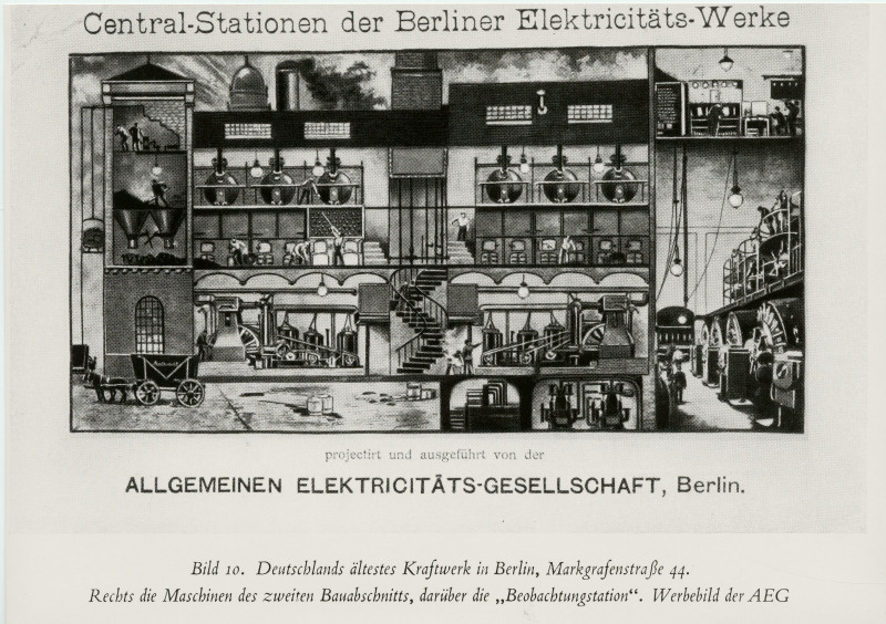 Drawing of Germany’s oldest power plant in Berlin, Markgrafenstraße 44